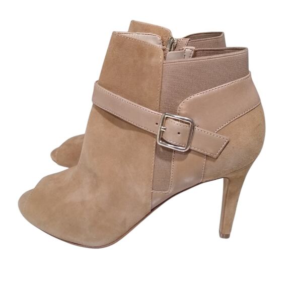 🎉[H403] Marc Fisher Tan Peep Toe Zip Ankle High Heel Booties, Woman's Size 7M - Picture 1 of 9